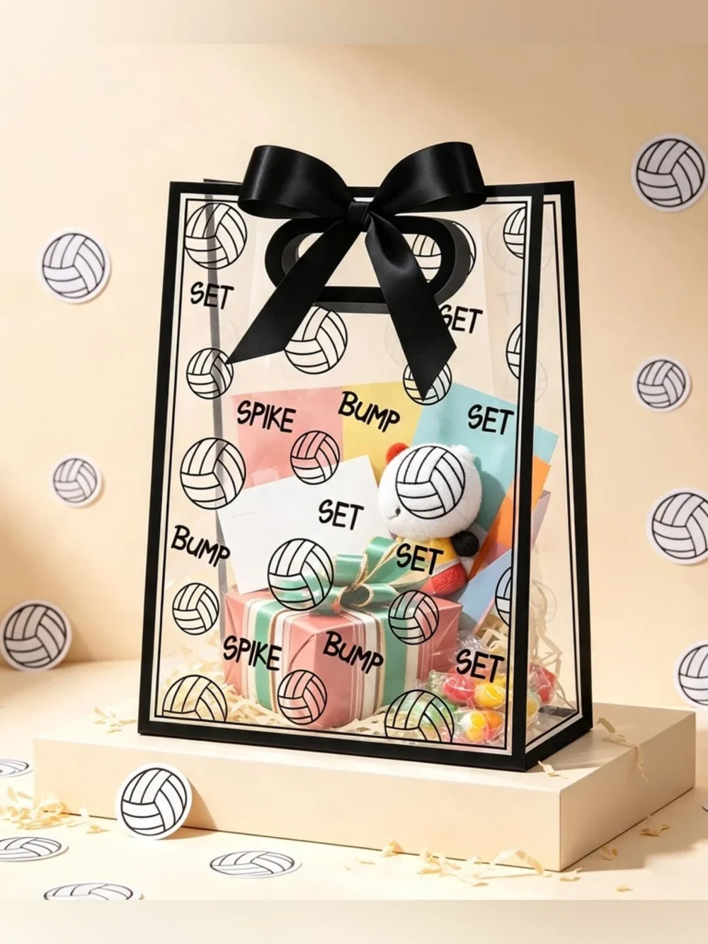 Volleyball Clear Goodie Bags with Black Ribbons